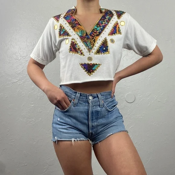 Vintage 80s/90s appliqué crop top size Small - Picture 1 of 10